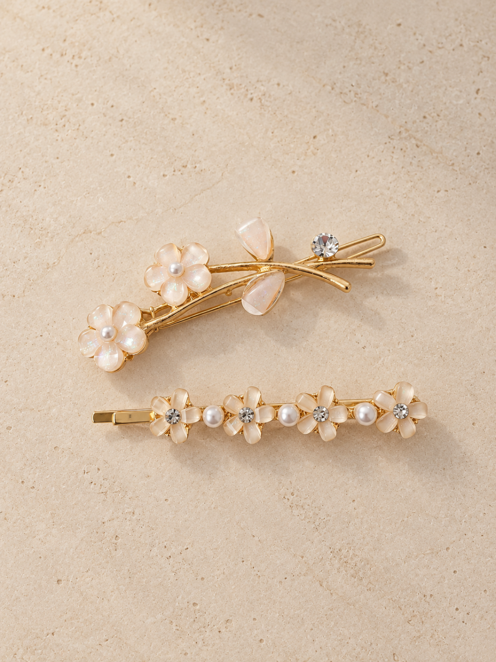 Sada 2 zlatých sponek do vlasů PEARL BLOOM